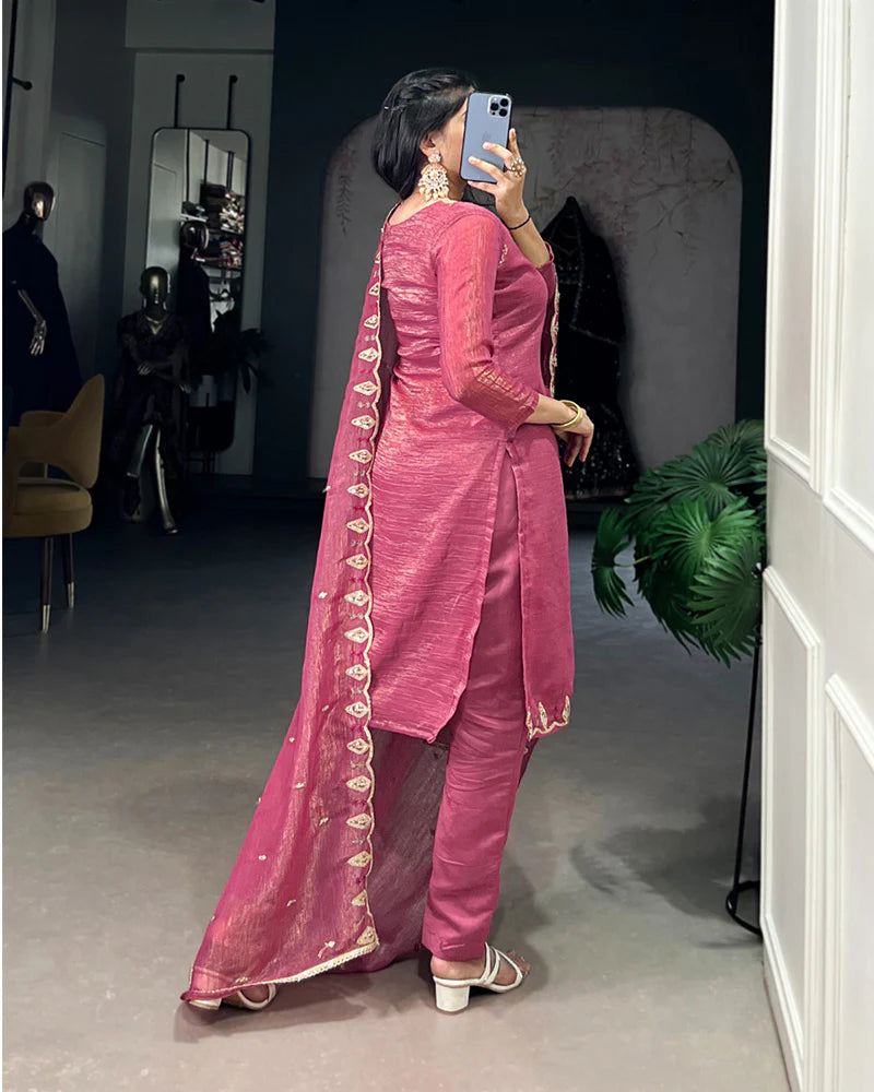 Womenline Pink Color Silver Glory Three Piece Kurti Suit