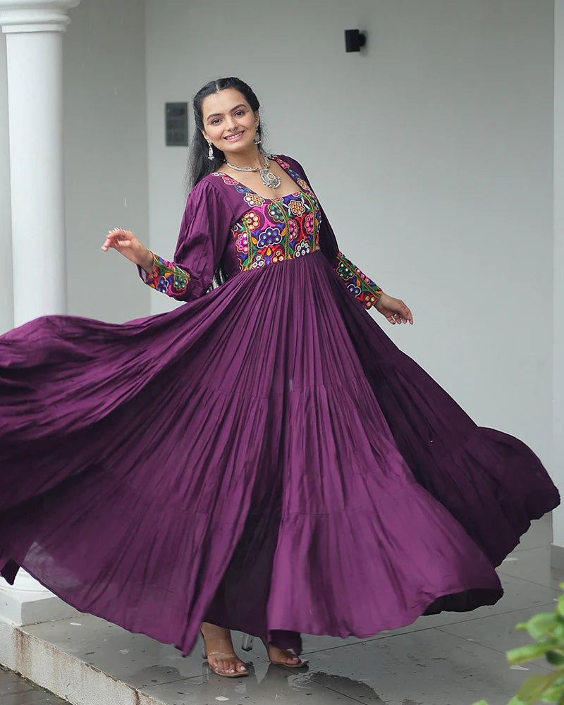 Womenline Wine Color Rayon Navratri Gown