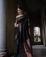Womenline Black Color Banarasi Jacquard Soft Silk Saree
