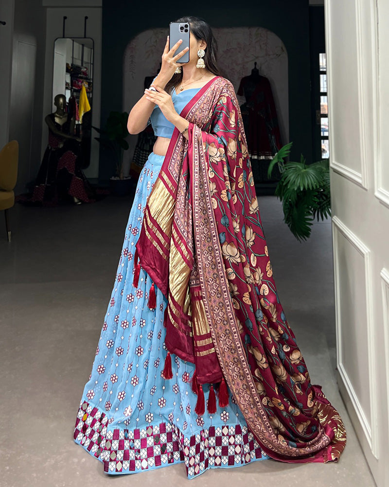 Womenline Sky Blue Color Georgette Designing Lehenga Choli