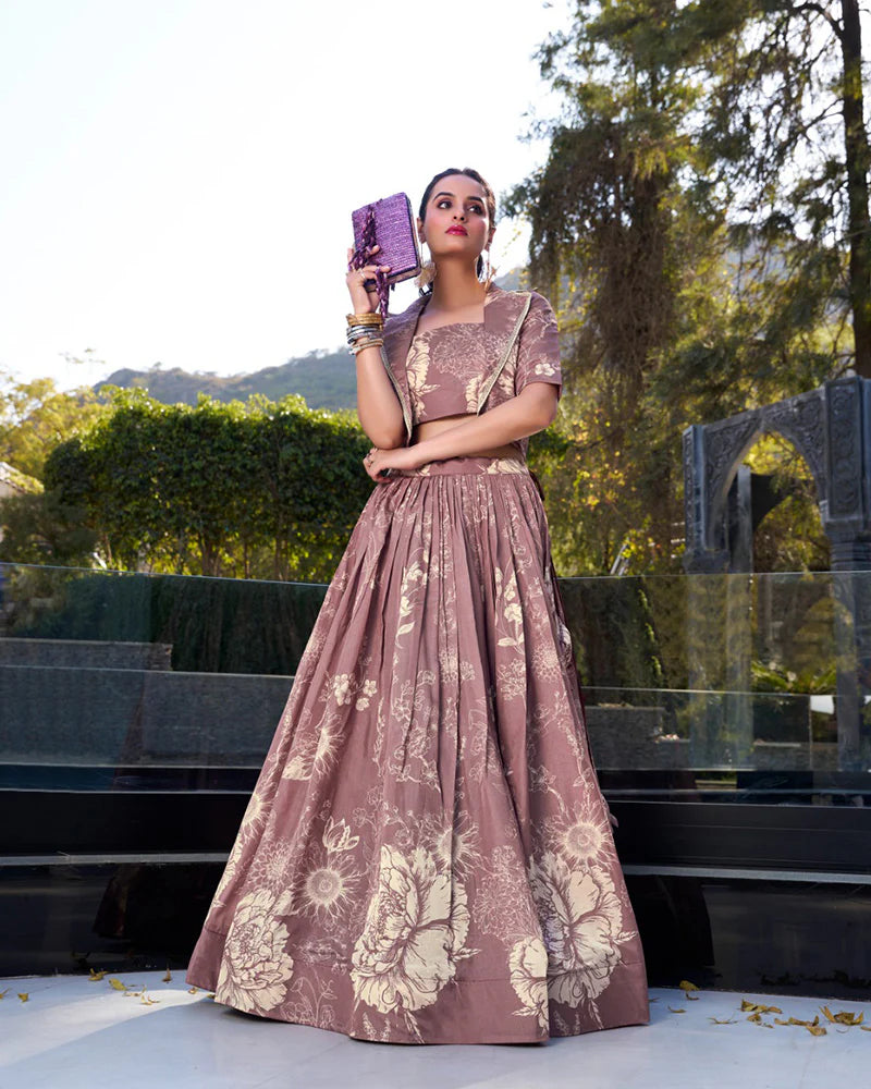 Womenline Onion Color Tussar Silk Lehenga Choli With koti