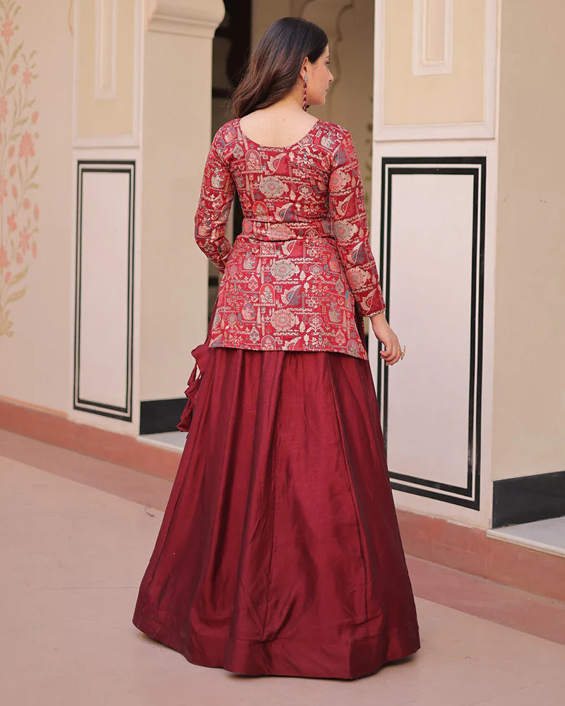 Womenline Maroon Color Western Style Shimmer Lehenga Choli