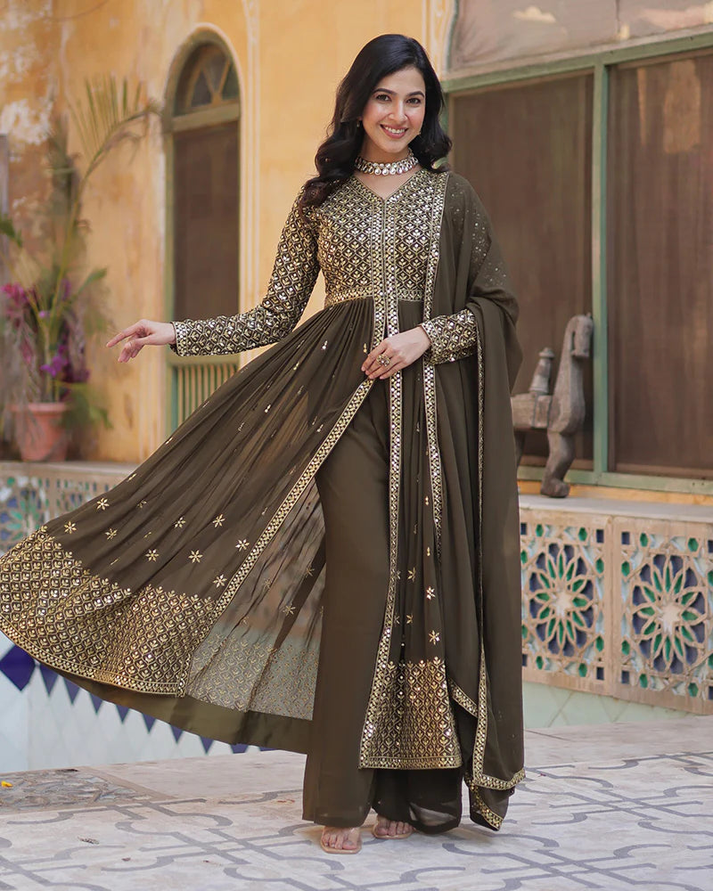 Womenline Designer Mehndi Color Three Piece Sharara Suit