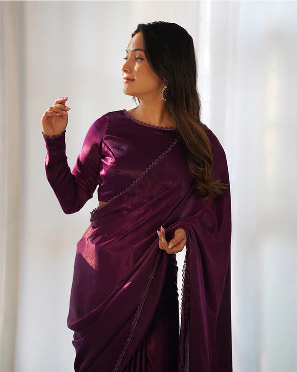 Womenline Wine Color Marble Velvet Saree