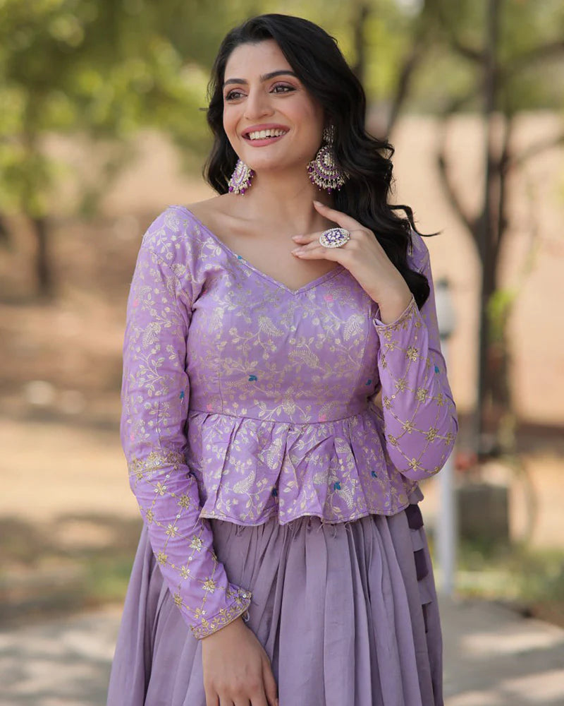 Womenline Lavender Color Vichitra Shimmer Crop Top Lehenga Choli