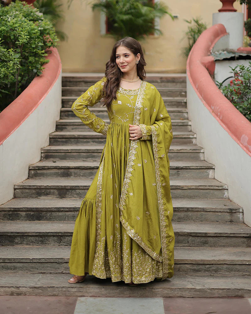 Womenline Parrot Color Designer Three Piece Sharara Suit