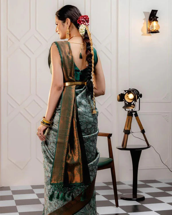 Womenline Pista Color Banarasi Jacquard Soft Silk Saree