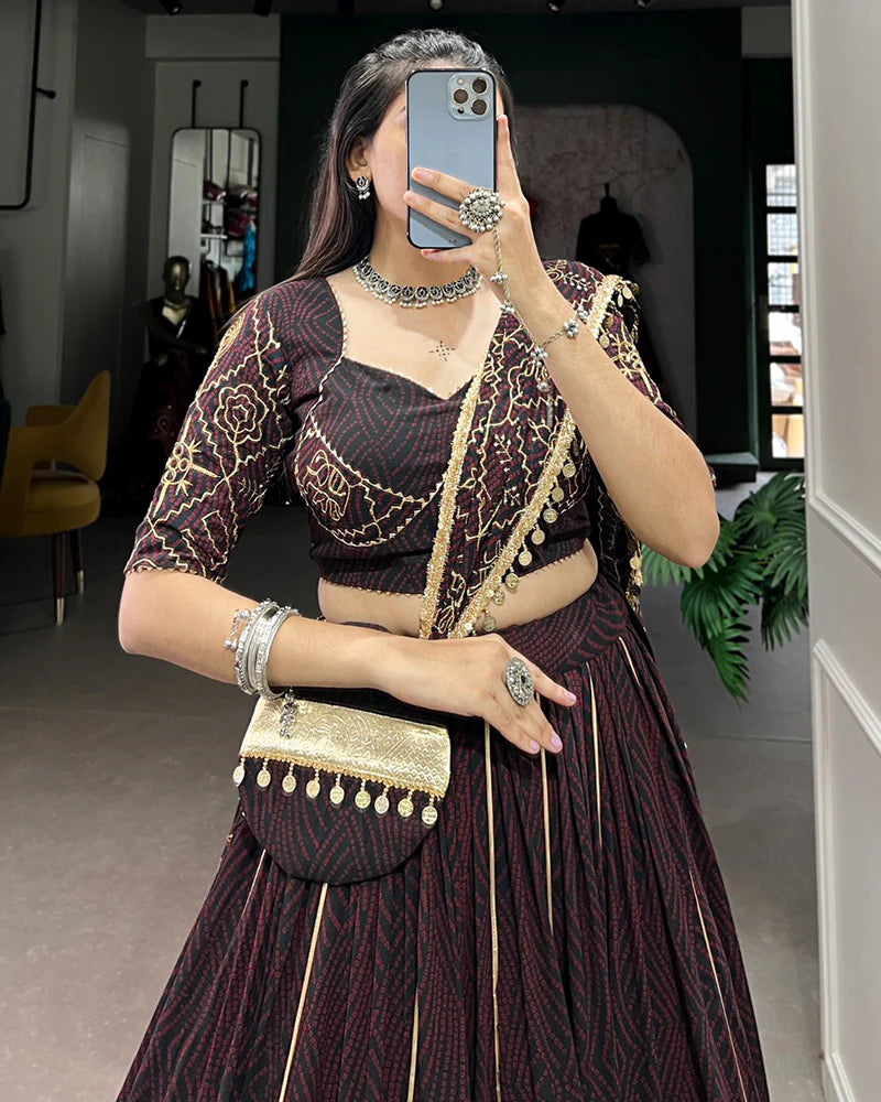 Womenline Brown Color Georgette Navratri Lehenga Choli