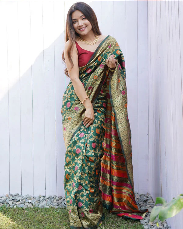 Womenline Mehndi Color Banarasi Soft Silk Saree