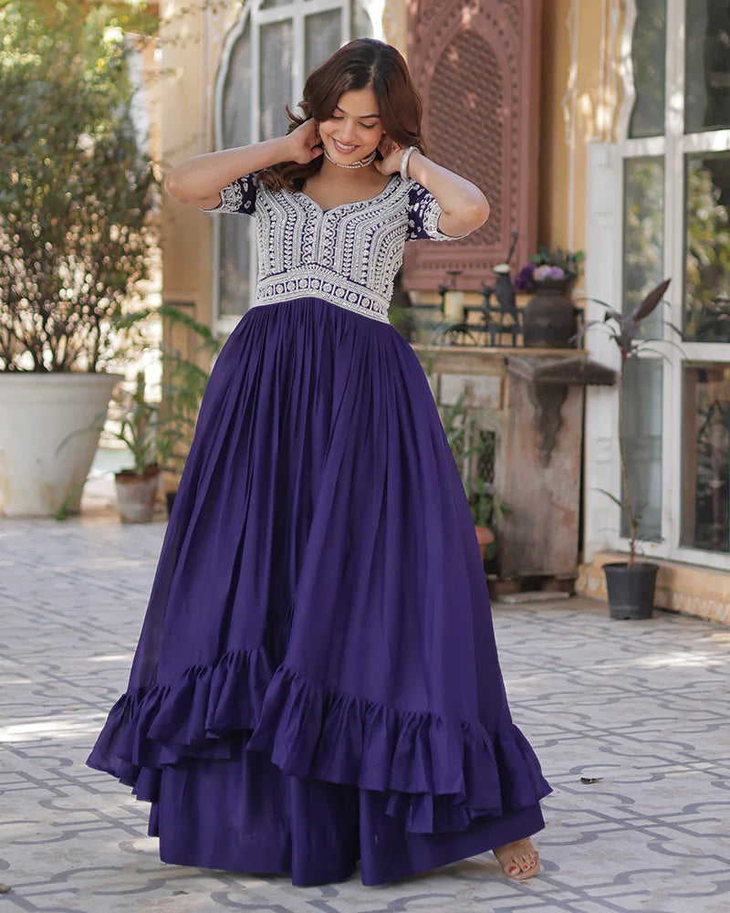 Womenline Purple Color Western Style Embroidered Lehenga Choli