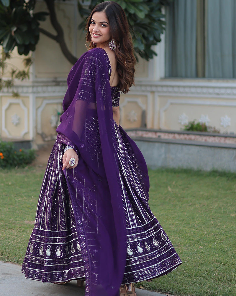 Womenline Designer Wine Color Faux Blooming Semi stitched Lehenga Choli