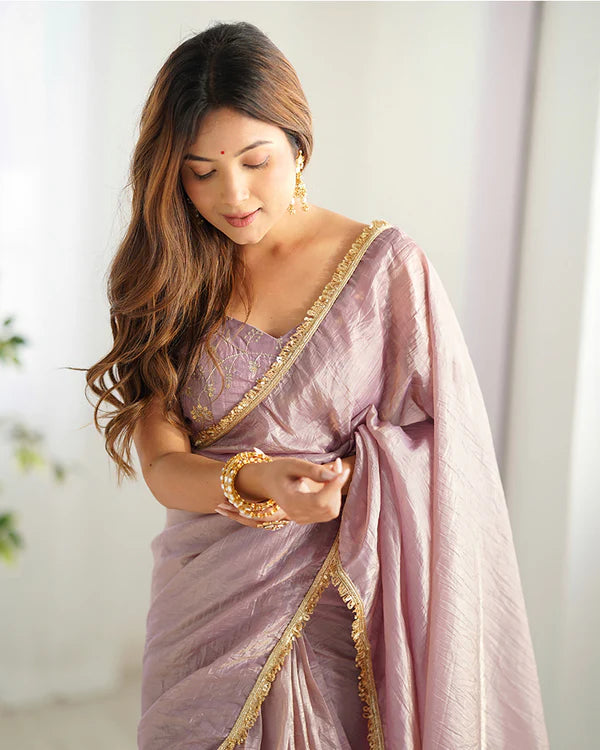 Womenline Light Dusty Mauve Color Tissue Silk Pre Saree