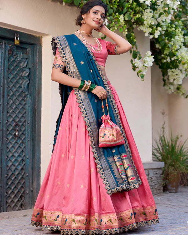 Womenline Light Pink Color Jacquard Silk Half Saree