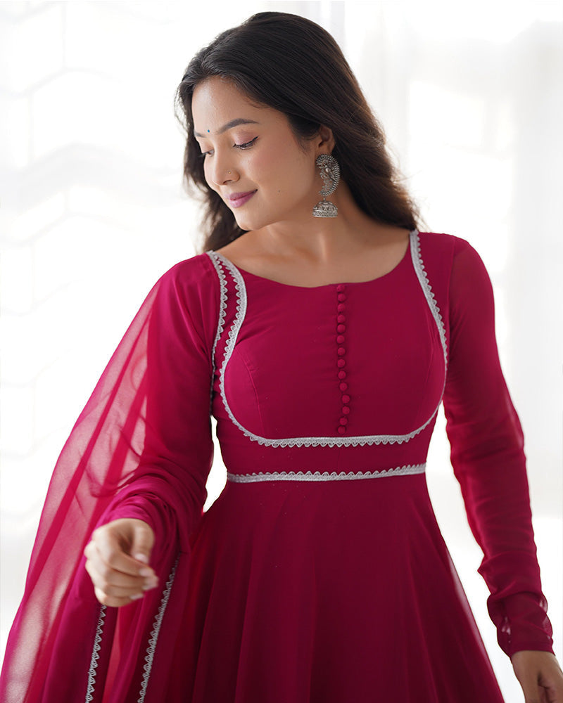 Womenline Rose Pink Color Georgette Three Piece Anarkali Suit