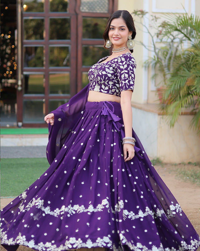 Womenline Heavy Designer Dark Purple Color Blooming Lehenga Choli