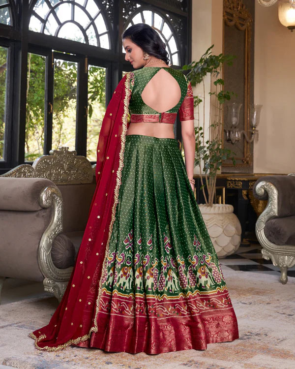 Womenline Green Color Kanchipuram Half Saree