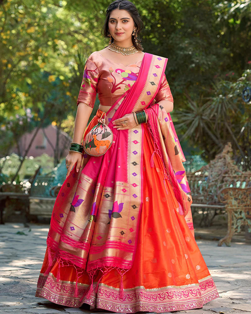 Womenline Orange Color Jacquard silk Lehenga Choli