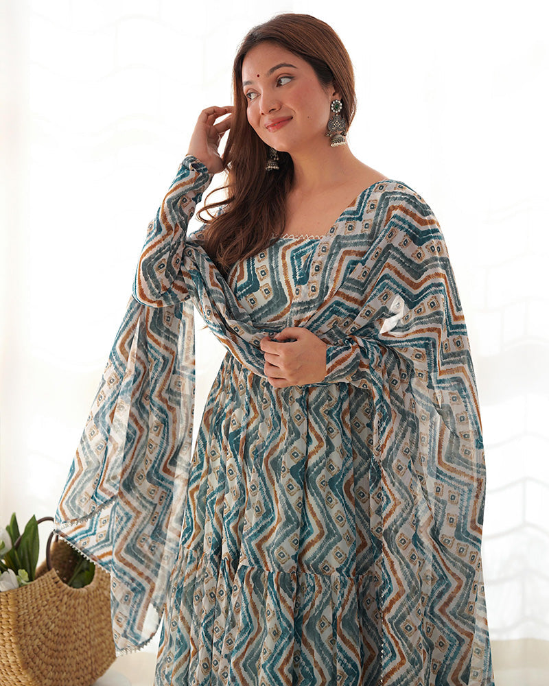 Womenline Light Blue Color Soft Georgette Ruffle Style Anarkali Suit