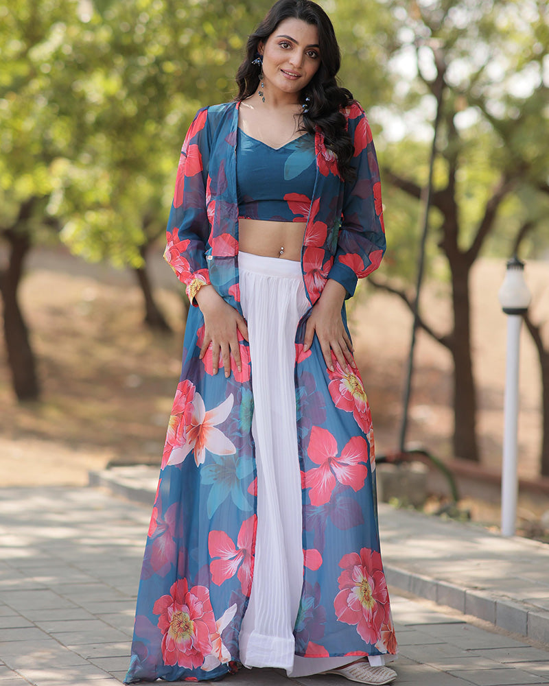 Womenline White Color Faux Georgette Lehenga Choli