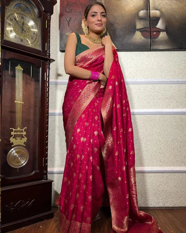 Womenline Rani Pink Color Small Butti Design Banarasi Soft Silk Saree