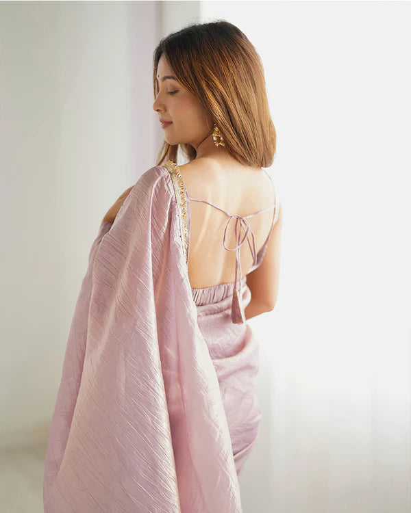 Womenline Light Dusty Mauve Color Tissue Silk Pre Saree