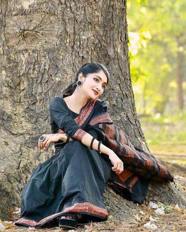 Womenline Copper Black color Soft Silk Saree