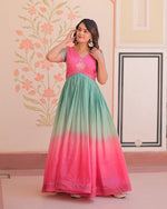 Womenline Pink Color Gold Crush Embroidered work Gown