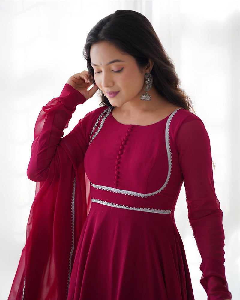 Womenline Rose Pink Color Georgette Three Piece Anarkali Suit