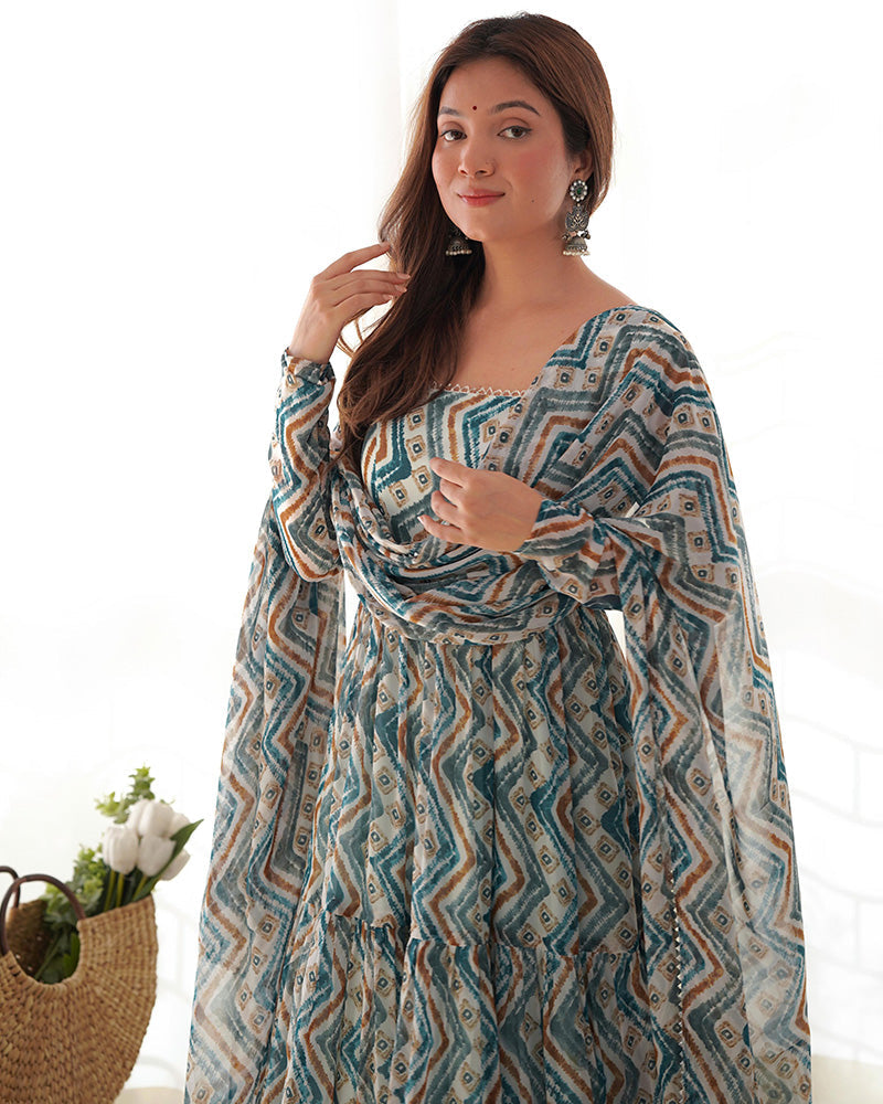 Womenline Light Blue Color Soft Georgette Ruffle Style Anarkali Suit