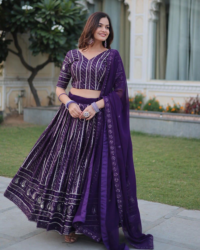 Womenline Designer Wine Color Faux Blooming Semi stitched Lehenga Choli