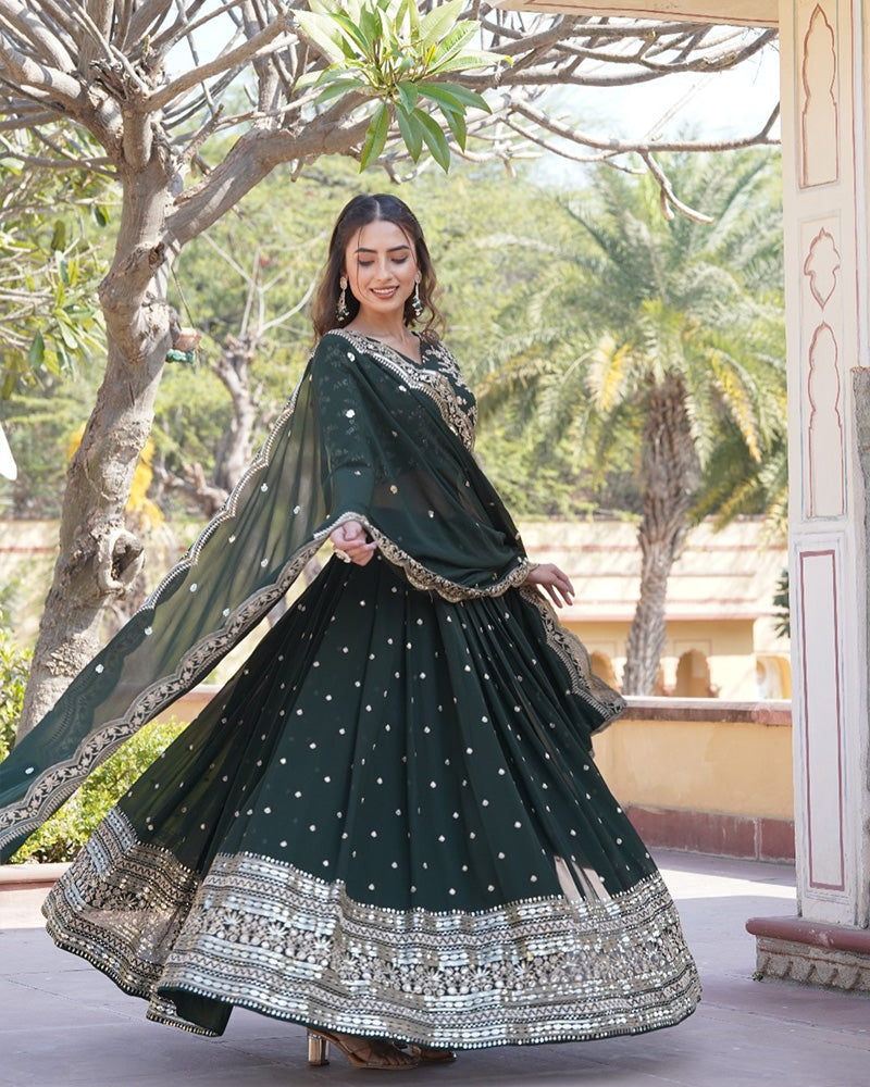 Womenline Wedding Wear Dark Green Color Designer Blooming Semi stitched Lehenga Choli