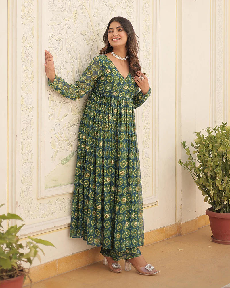 Womenline Designer Rama Color Georgette Printed Co-Ord Set