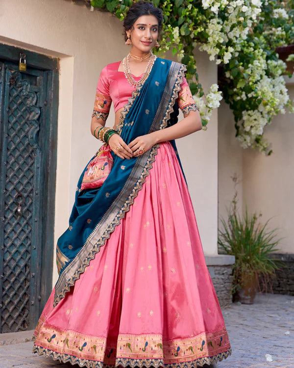 Womenline Light Pink Color Jacquard Silk Half Saree