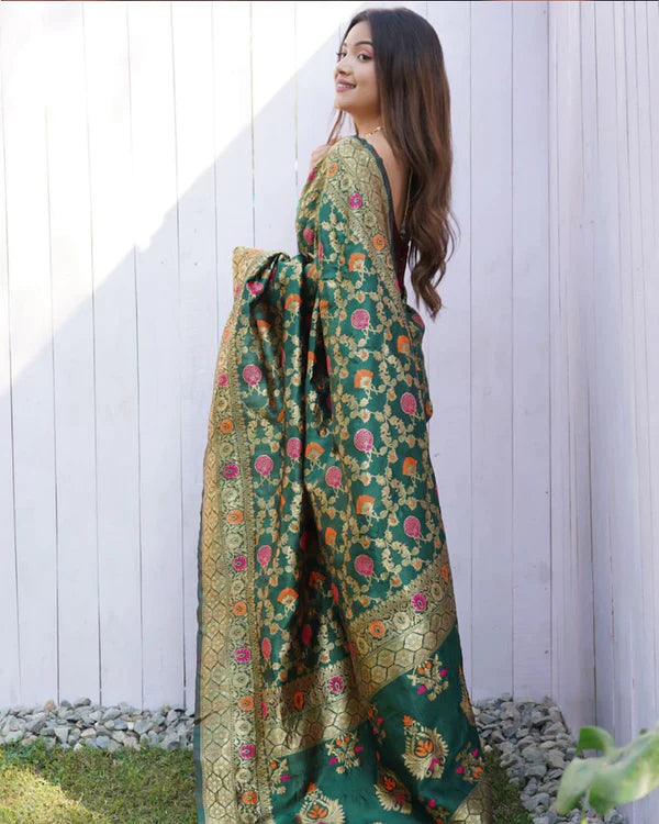 Womenline Mehndi Color Banarasi Soft Silk Saree