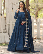 Womenline Rama Color Vichitra Shimmer Sequence Embroidered Gown