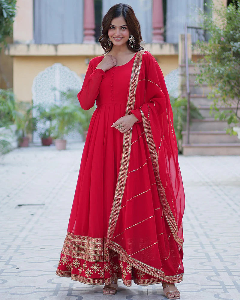Womenline Exclusive Red Color Attractive Sequence Embroidery Work Gown