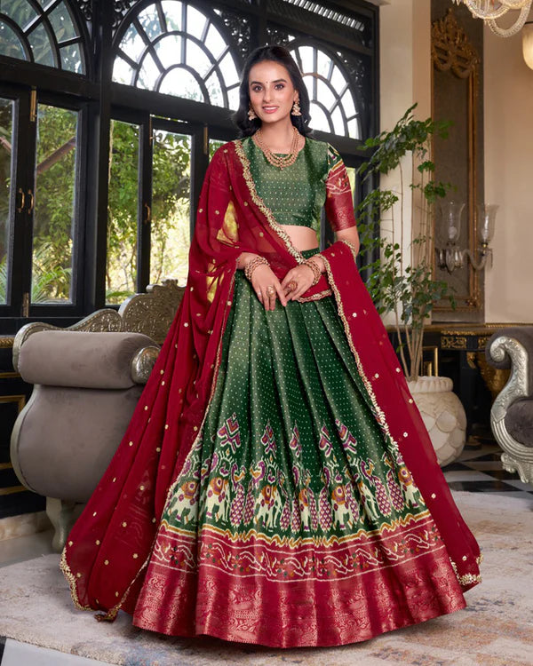 Womenline Green Color Kanchipuram Half Saree