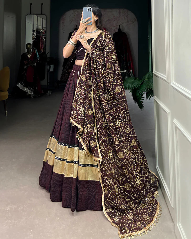 Womenline Brown Color Georgette Navratri Lehenga Choli