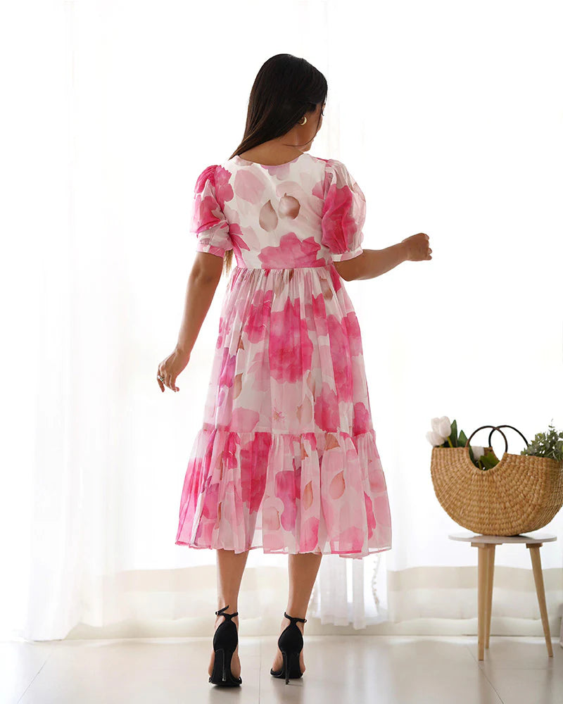 Womenline Baby Pink Color Floral Printed Organza Silk Tunic