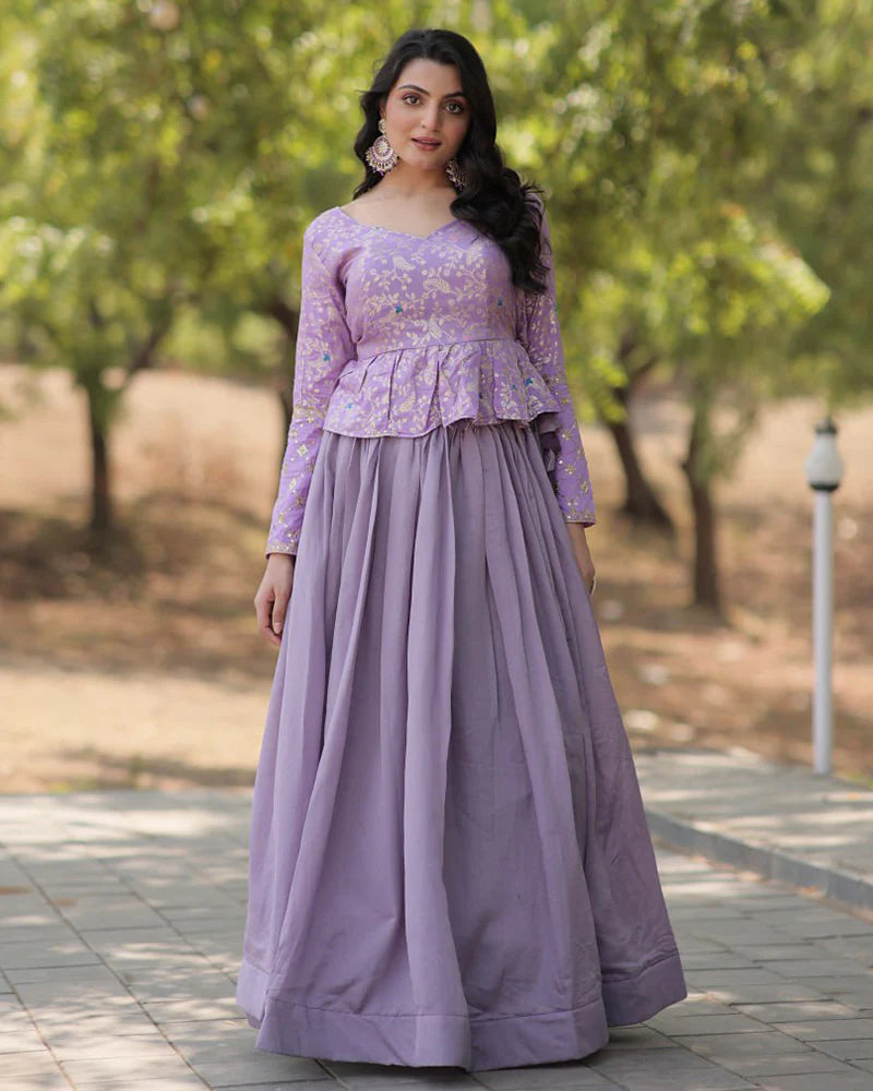 Womenline Lavender Color Vichitra Shimmer Crop Top Lehenga Choli
