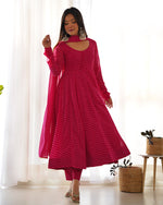 Womenline Rani Pink Color Laheriya Print Georgette Three Piece Anarkali Suit
