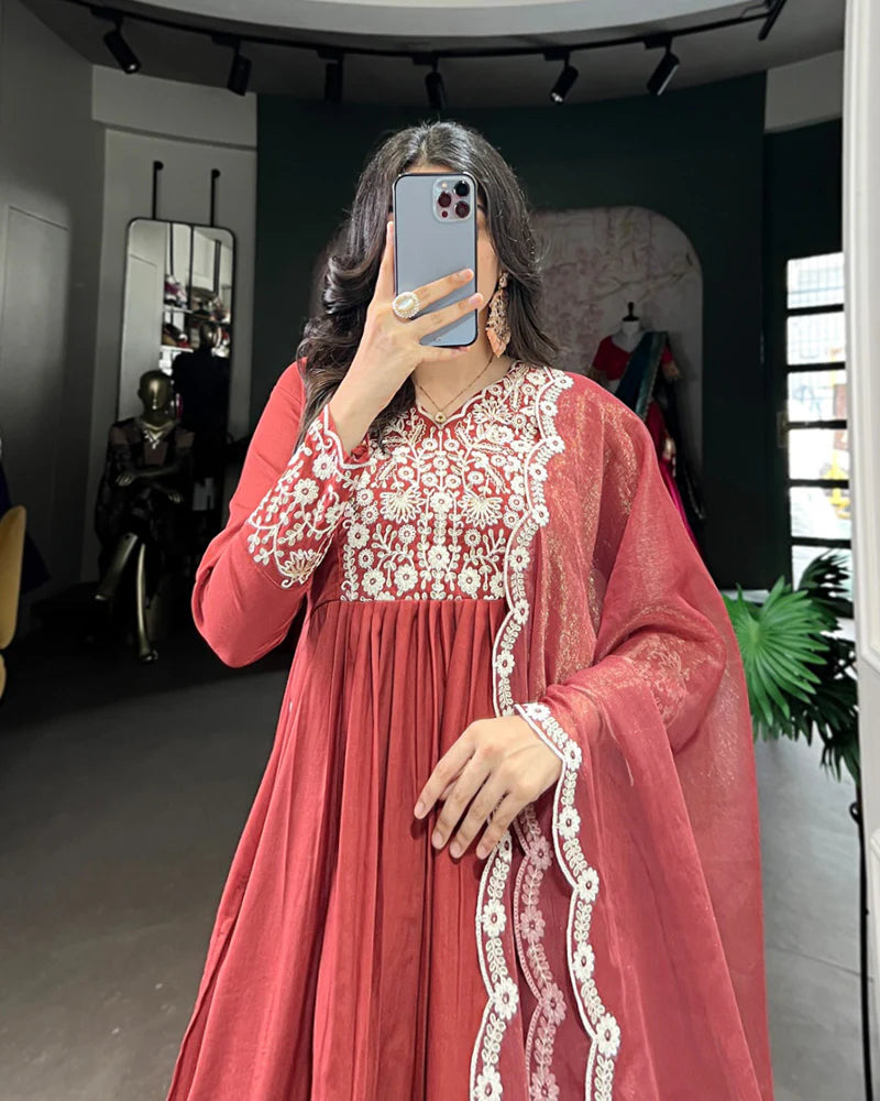 Womenline Rust Orange Color Maska Cotton Three Piece Kurti Suit
