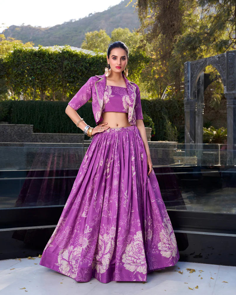 Womenline Purple Color Tussar Silk Lehenga Choli With koti