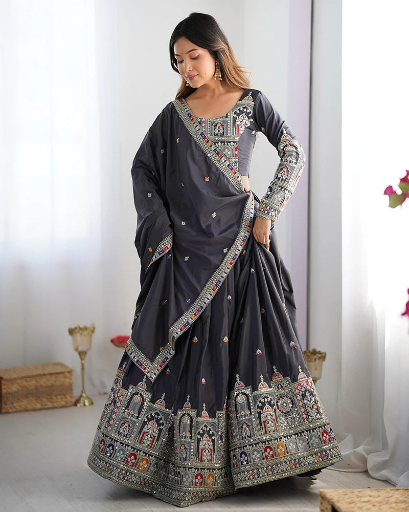 Womenline Black Color Natural Crepe silk Lehenga Choli
