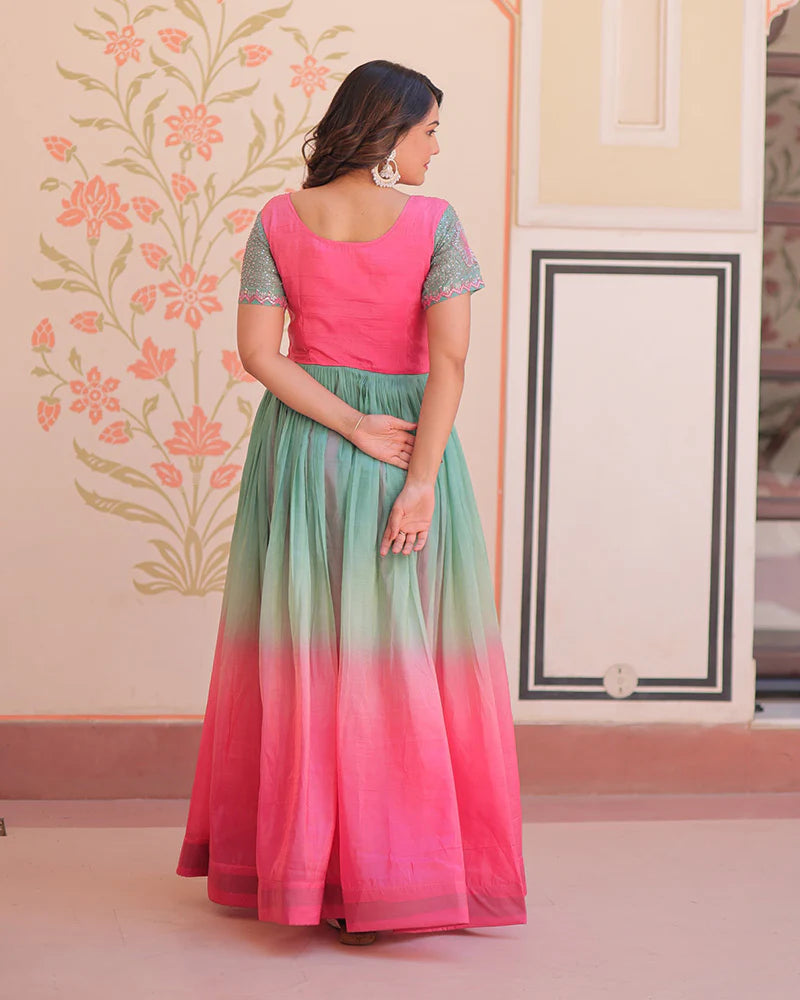 Womenline Pink Color Gold Crush Embroidered work Gown
