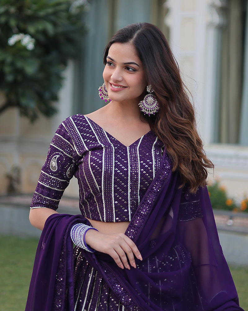 Womenline Designer Wine Color Faux Blooming Semi stitched Lehenga Choli