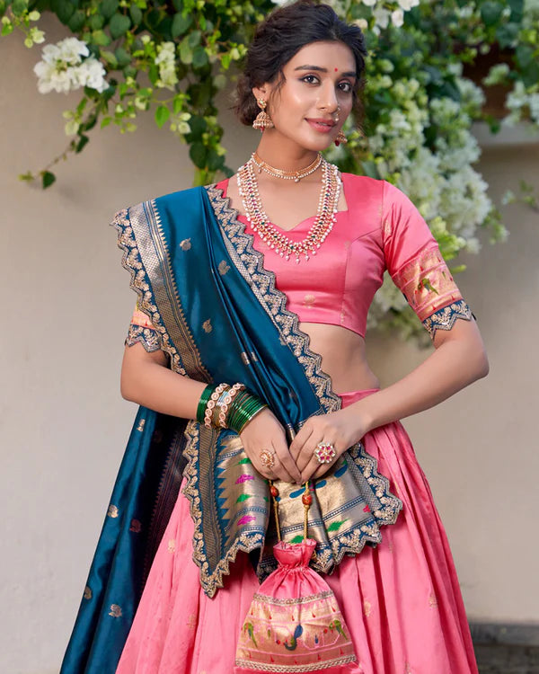 Womenline Light Pink Color Jacquard Silk Half Saree