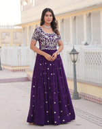 Womenline Purple Color Faux Blooming Sequins Embroidered Anarkali Gown