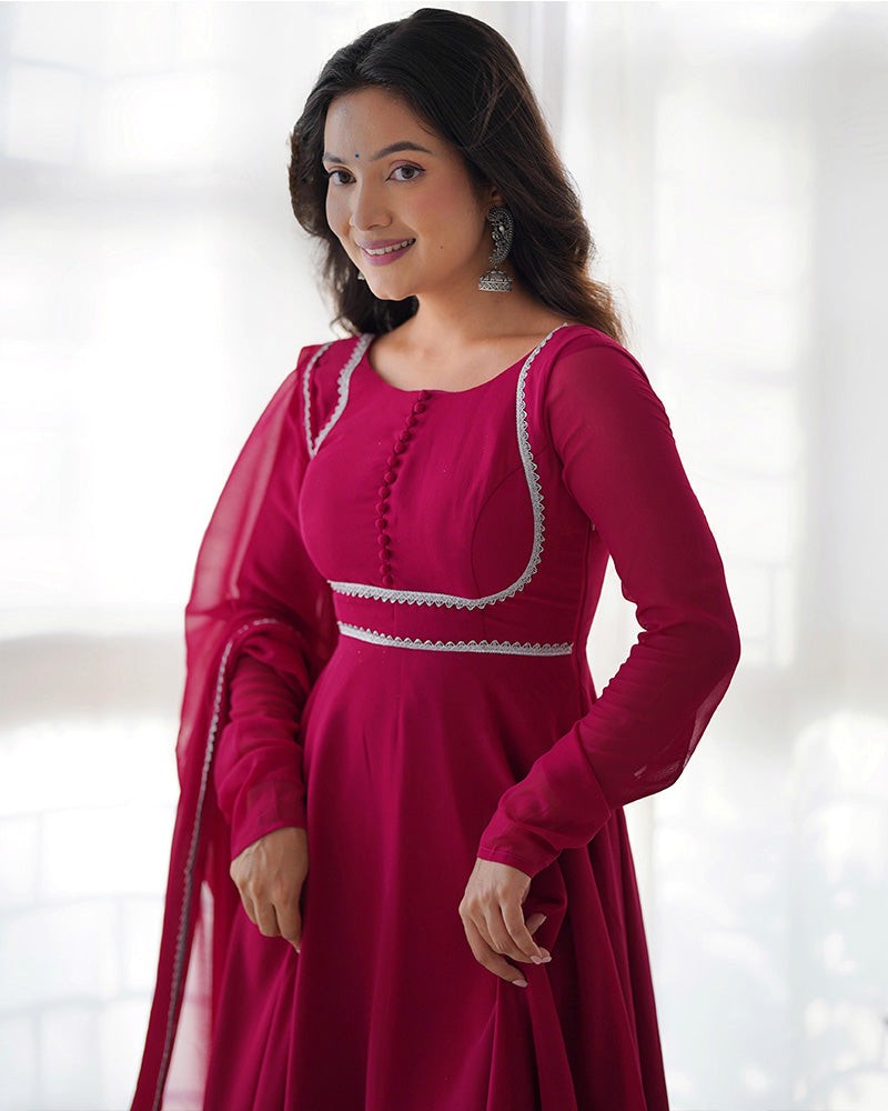 Womenline Rose Pink Color Georgette Three Piece Anarkali Suit