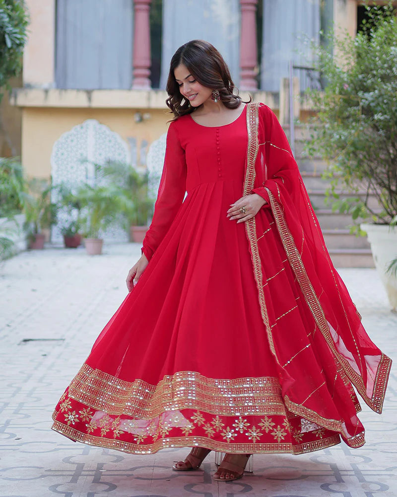 Womenline Exclusive Red Color Attractive Sequence Embroidery Work Gown